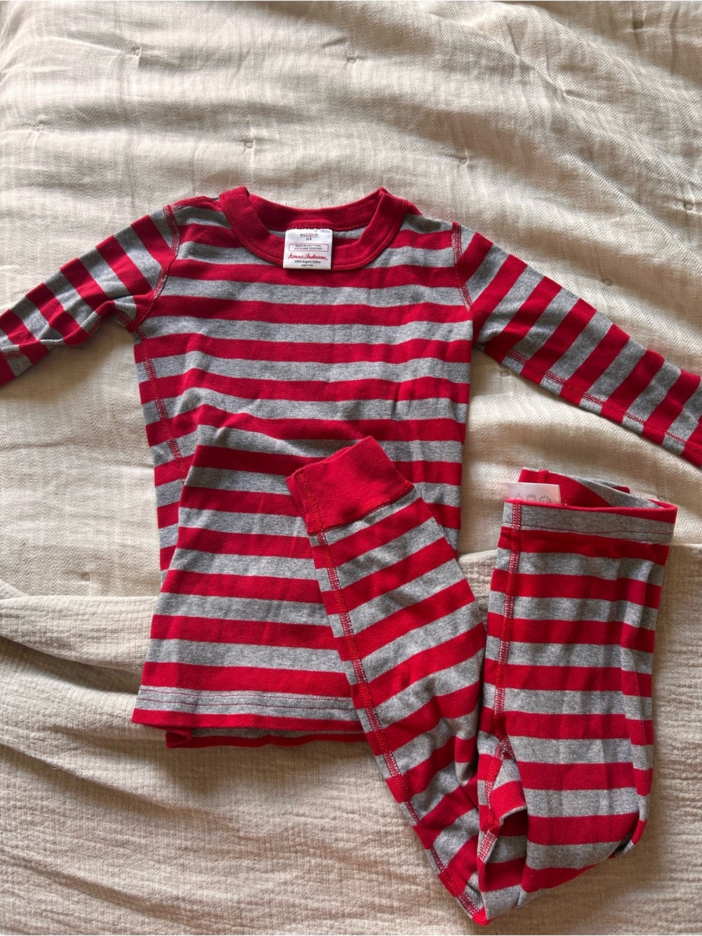 Hanna Andersson Red and Gray Striped Kids Pajama Set